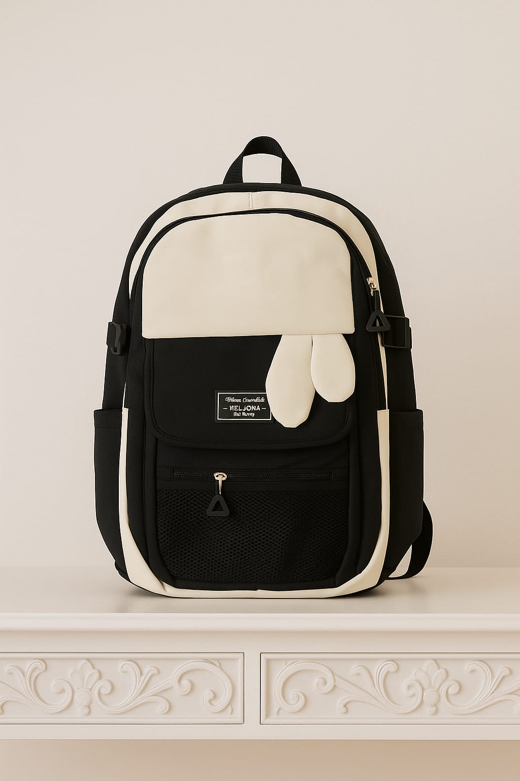 KELUONA Black & White Unisex Travel Backpack – Stylish & Spacious