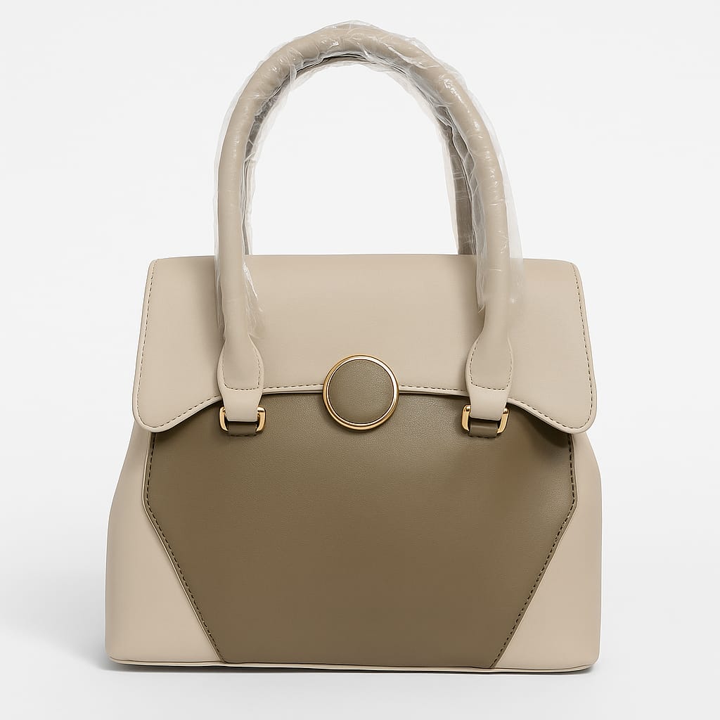 Elegant Two-Tone Structured Handbag – Premium Faux Leather