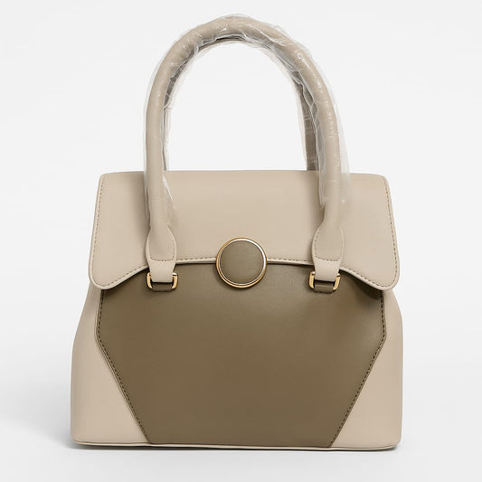 Elegant Two-Tone Structured Handbag – Premium Faux Leather