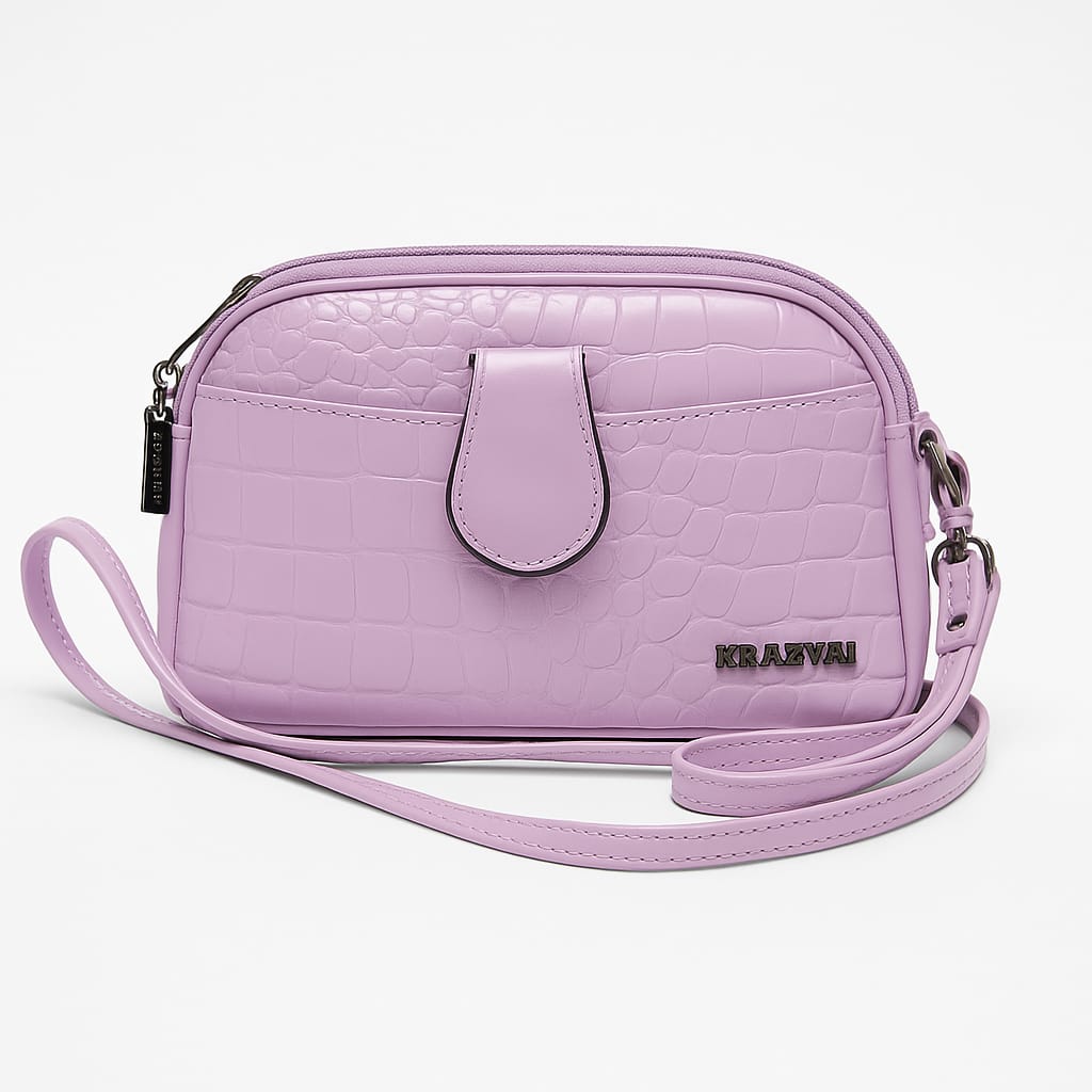 Elegant Faux Leather Crossbody Bag with Croc-Embossed Texture – KRAZICH