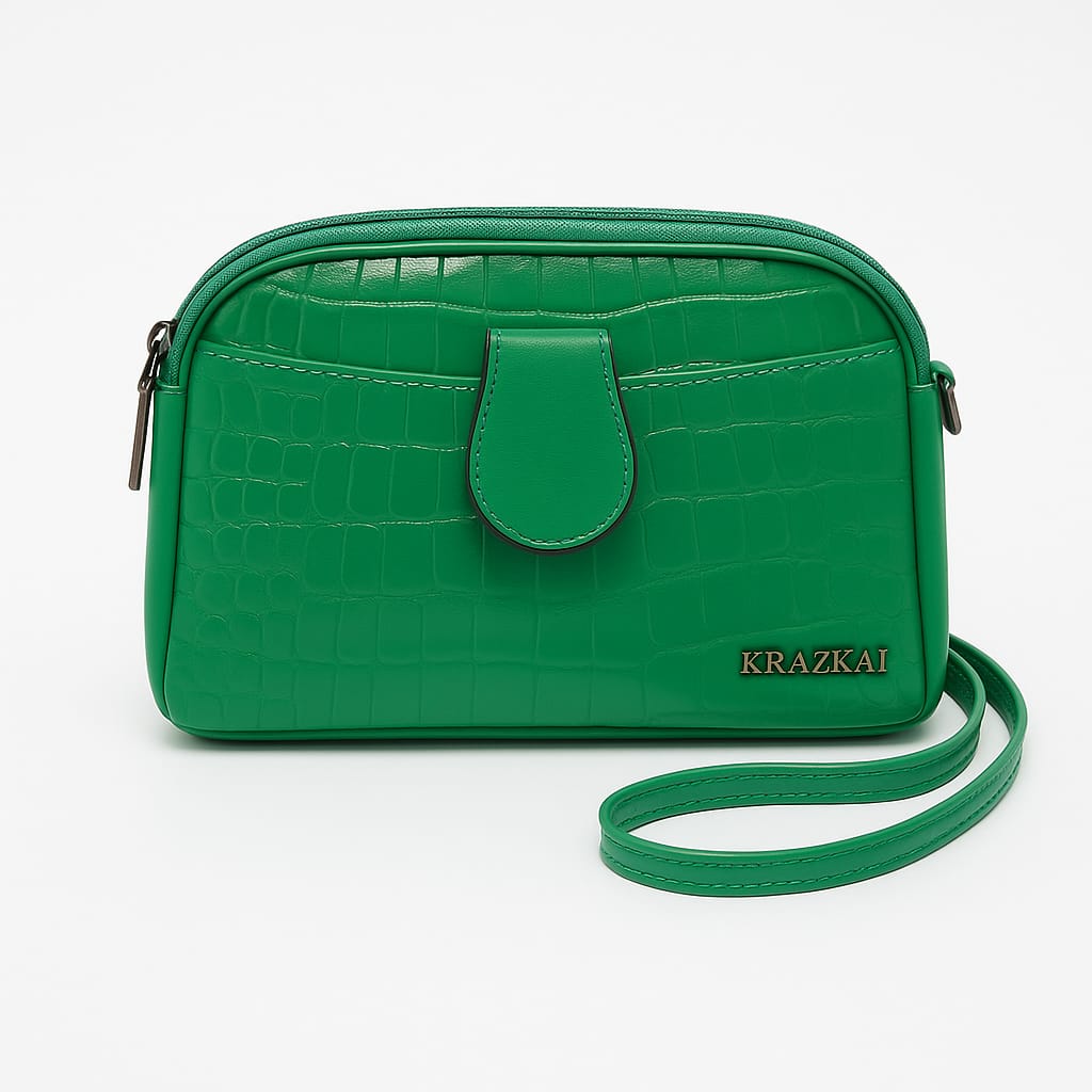Elegant Faux Leather Crossbody Bag with Croc-Embossed Texture – KRAZICH