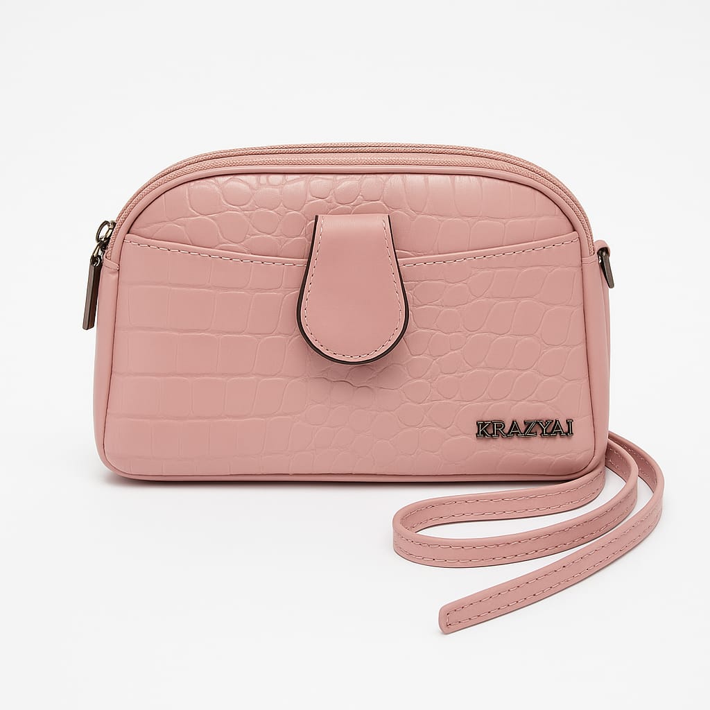 Elegant Faux Leather Crossbody Bag with Croc-Embossed Texture – KRAZICH