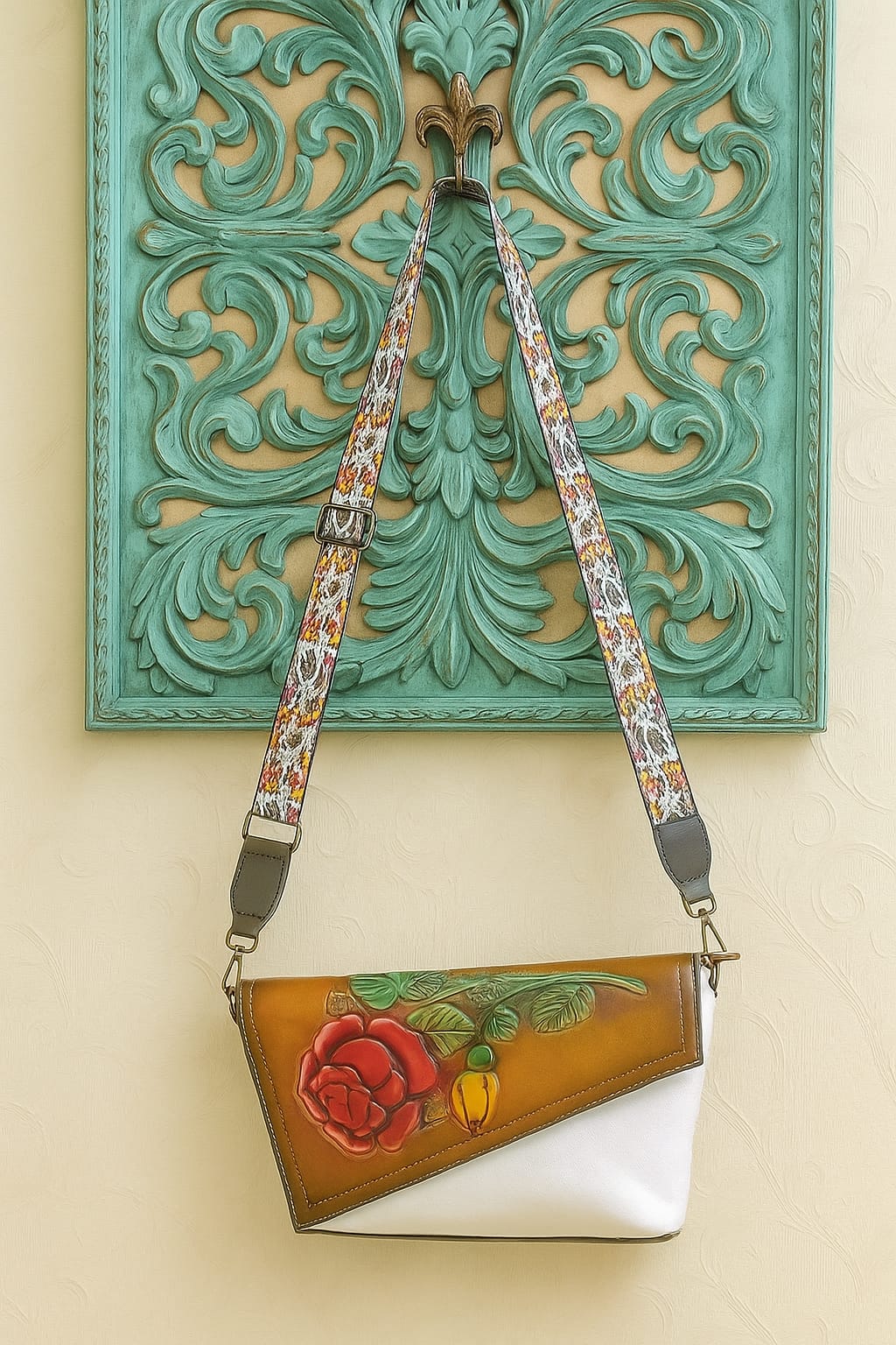 Vintage Floral Embroidered Saddle Bag