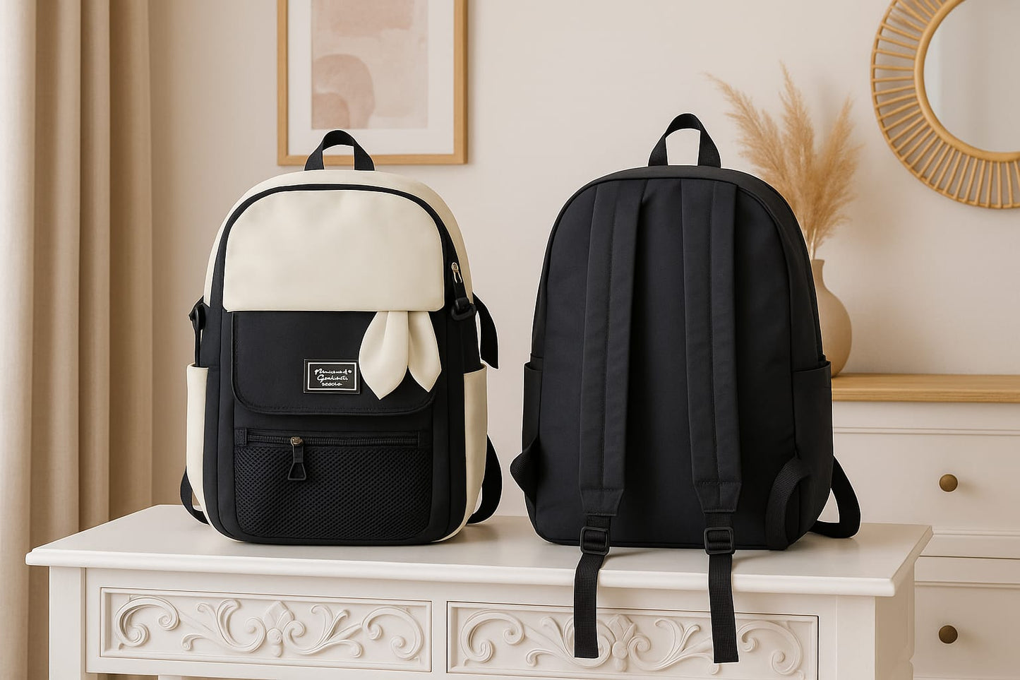 KELUONA Black & White Unisex Travel Backpack – Stylish & Spacious