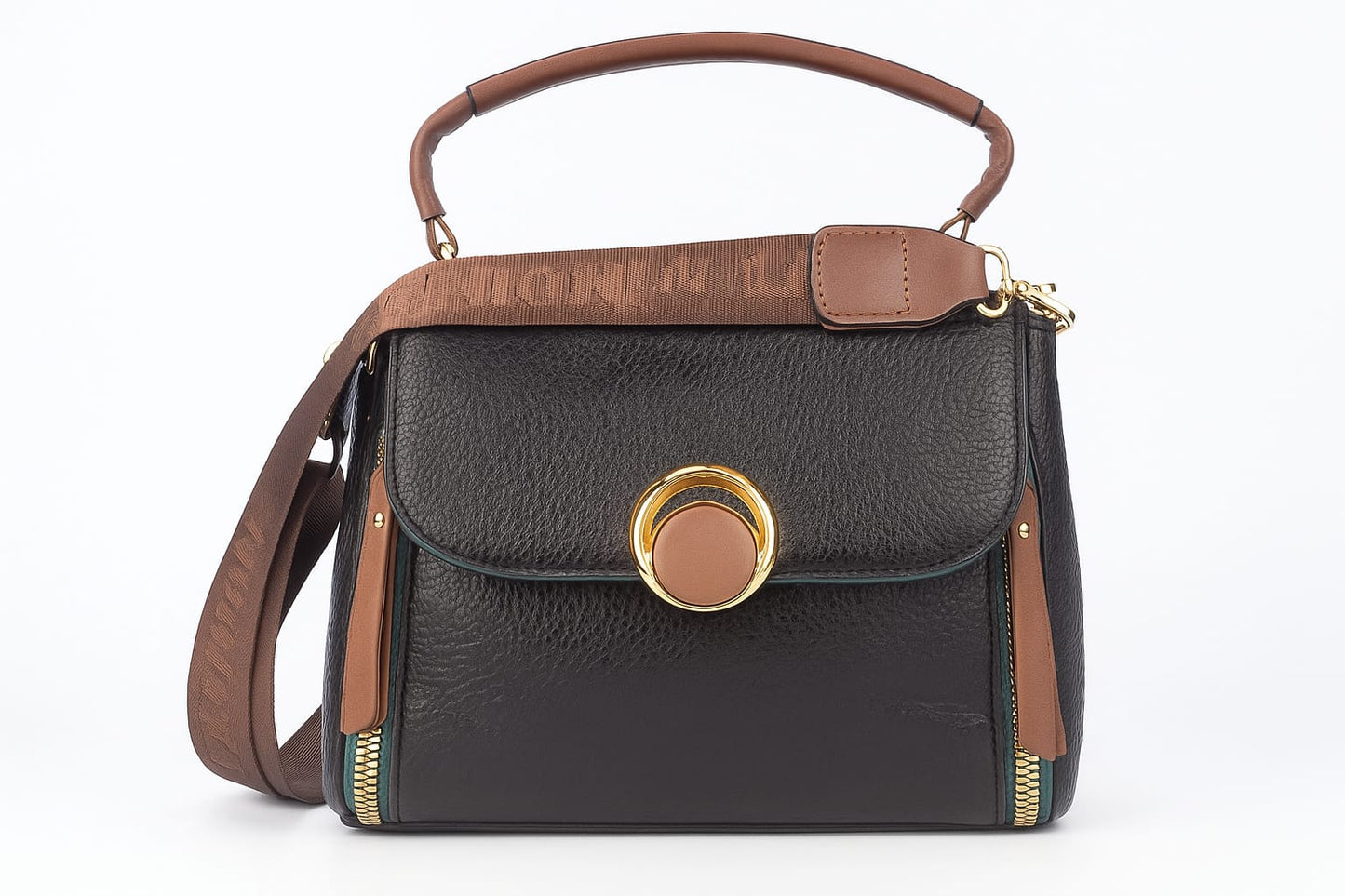 Elegant Circle Clasp Vegan Leather Handbag – Convertible Top Handle & Crossbody (Multiple Colors)