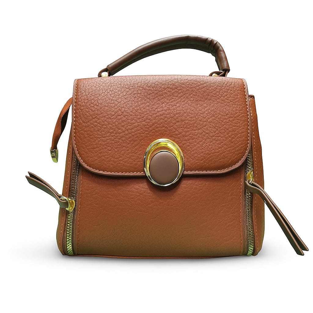Elegant Circle Clasp Vegan Leather Handbag – Convertible Top Handle & Crossbody (Multiple Colors)